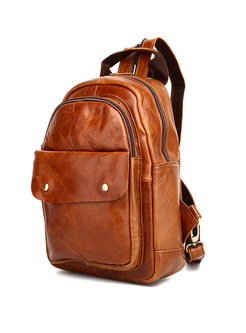 Casual Zipper Pocket Genuine Leather Backpack