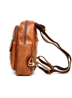 Casual Zipper Pocket Genuine Leather Backpack