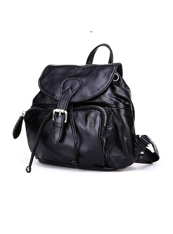 Retro Buckle Closure Genuine Leather Backpack