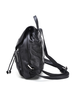 Casual Cowhide Leather Buckle Closure Backpack