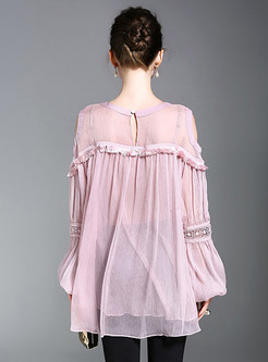 Edging Stitched Chiffon Horn Sleeve Blouse