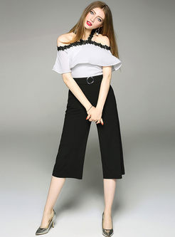 Sexy Black And White Color Blocking Off Shoulder Sheath Jumpsuits 