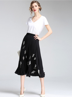 Black Print High Waist Slim Skirt