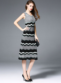 Street Sleeveless Striped Knitted Slim Dress