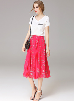 Brief Print Silk High Waist Skirt