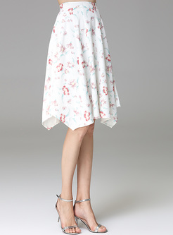High Waist Print Asymmetric Hem Skirt