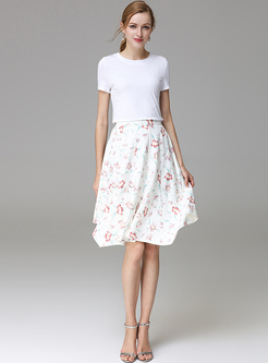 High Waist Print Asymmetric Hem Skirt