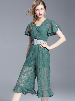 Sexy Lace Hollow Out Wide Leg Jumpsuits