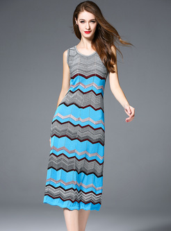 Street Sleeveless Striped Knitted Slim Dress