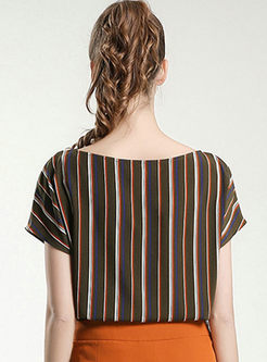 Casual O-neck Striped Short Sleeve T-shirt