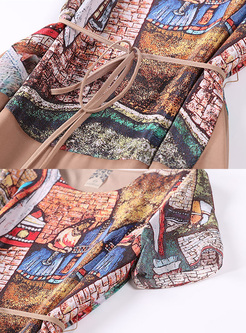 Vintage Multicolor Print Silk Skater Dress