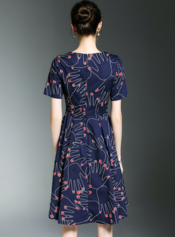 Chic Hands Print Waist Asymmetric A-line Dress