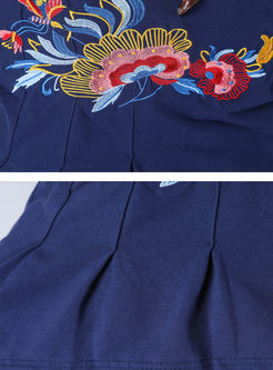 Ethnic Embroidered O-neck Short Sleeve Sheath T-shirt
