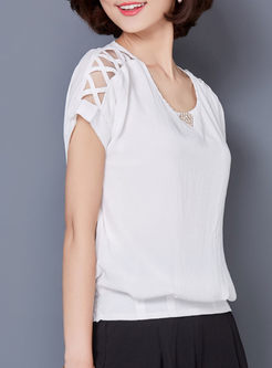 Brief Pure Color O-neck Short Sleeve Slim T-shirt 