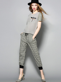 Grey Dragonfly Patch T-shirt & Grid Pants