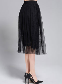 Black Sexy Gauze Lace Stitched Slim Skirt