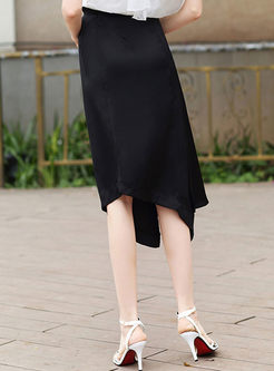Casual Black Irregular Jagged Skirt