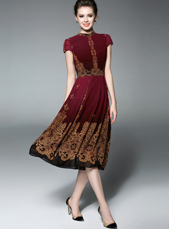 Vintage Print High Waist A-line Dress