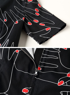 Street Hands Print Waist Asymmetric A-line Dress
