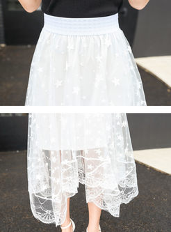 Casual Embroidered Lace Splicing Asymmetrical Skirt 