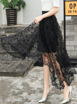 Casual Embroidered Lace Splicing Asymmetrical Skirt 