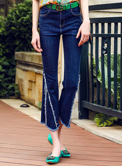 Casual High Waist Split Elastic Jeans
