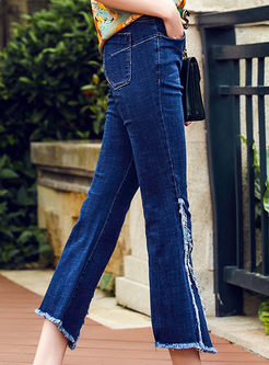 Casual High Waist Split Elastic Jeans