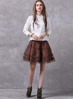 Vintage Falbala Pure Color Skirt