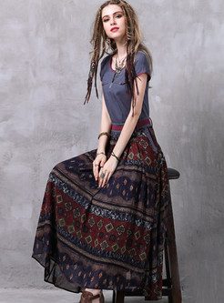 Ethnic Chiffon Floral Print Pocket Maxi Dress
