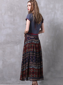 Ethnic Chiffon Floral Print Pocket Maxi Dress