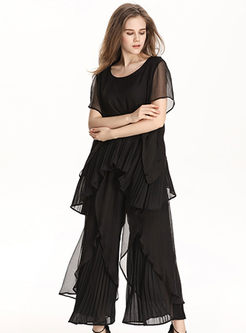Casual O-neck T-shirt and Wide Leg Pants Two-piece Outfits