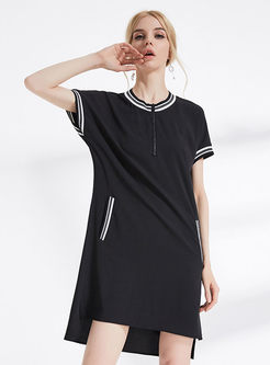 Casual O-neck Short Sleeve Stitched Irregular T-shirt Dress