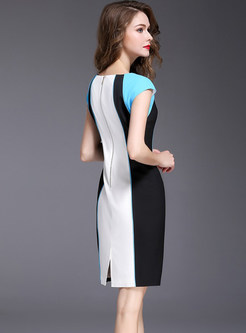 Hit Color O-neck Short Sleeve Bodycon Dress