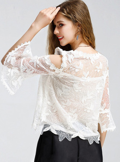 Sexy Perspective Embroidery Pullover Blouse