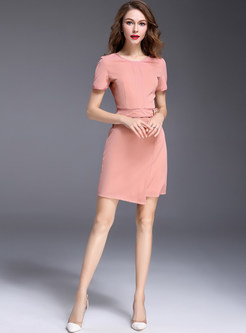 Brief Pink Short Sleeve Slit Bodycon Dress