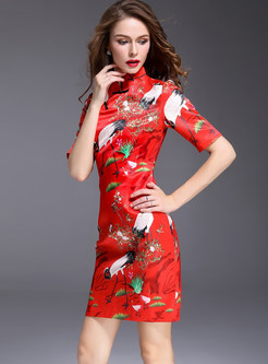 Dresses | Bodycon Dresses | Ethnic Floral Print Short Sleeve Cheongsam ...