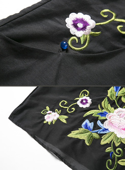 Retro Embroidery Stand Collar Mini Shift Dress