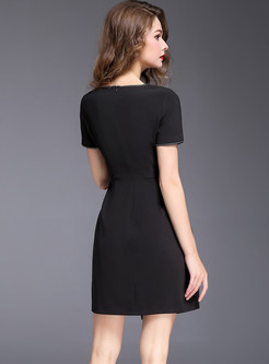 Brief Black Short Sleeve Slit Bodycon Dress