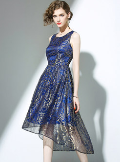 Vintage Lace Sleeveless Gathered Waist Skater Dress