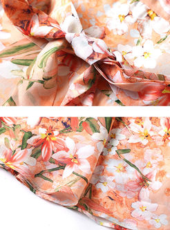 Casual Floral Print V-neck Flare Sleeve Skater Dress 