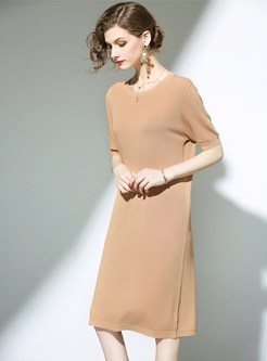 Brief Pure Color Loose Knitted Dress