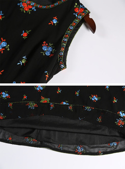 Chic Mesh Embroidery Sleeveless Skater Dress