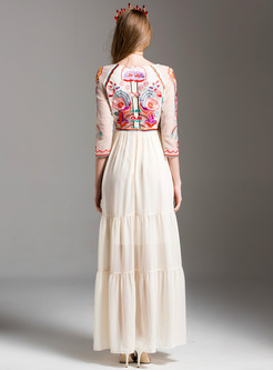 Chic Embroidery High Waist Maxi Dress