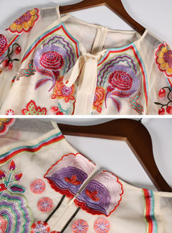 Chic Embroidery High Waist Maxi Dress