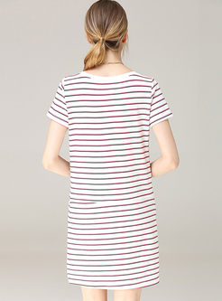 Casual O-neck Short sleeve Striped Slim Dress