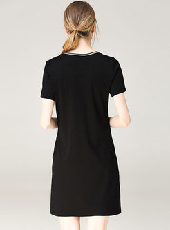 Casual O-neck Stitched Short Sleeve T-shirt Dress