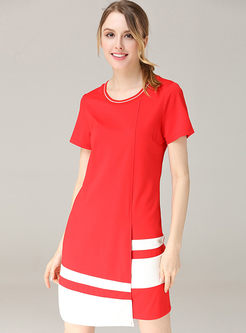 Casual O-neck Stitched Short Sleeve T-shirt Dress