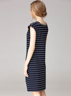 Casual Square Neck Striped Sleeveless Slim Dress