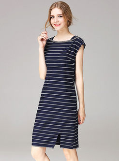 Casual Square Neck Striped Sleeveless Slim Dress