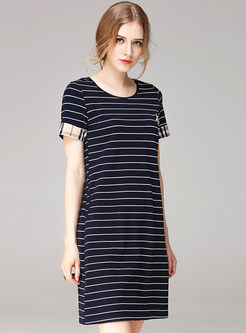 Casual O-neck Striped Short Sleeve T-shirt Dress